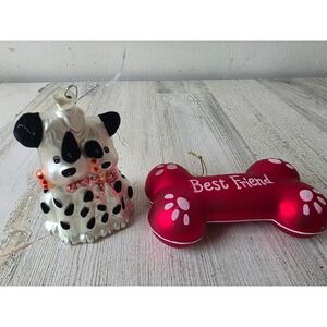 Vintage glass Dalmatian dog puppy ornament bone best friend Xmas glitter tree‎